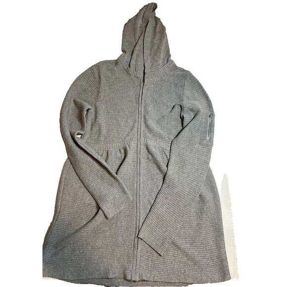 Athleta Sweaters - NWT Athleta Sweater Coat L Gray Woolblend Hooded Zip Jacket Gorpcore Casual Chic